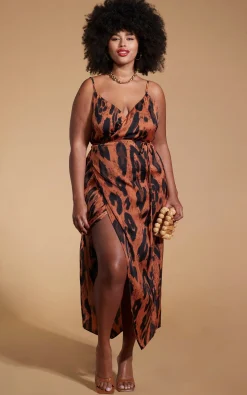 Mariah Wrap Dress In Chocolate Leopard - Extended Sizing