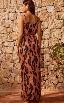 Mariah Wrap Dress In Chocolate Leopard