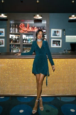 Marley Mini Dress In Turquoise Sparkle