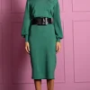 Memphis Metallic Knit Midi Dress In Green