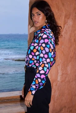 Nevada Satin Shirt In Multi Cloud