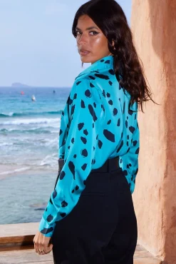 Nevada Shirt In Abstract Dot Black On Teal