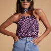 Nina Halter Cami Top In Black On Pink Leopard