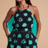 Nina Halter Cami Top In Large Dot Green On Black