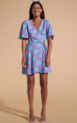 Rafferty Dress In Green On Purple Dot