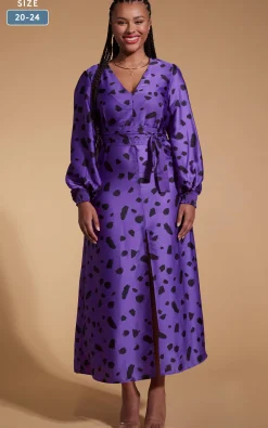 Remy Dress In Abstract Dot Black On Purple- Extended Sizing