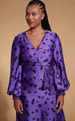 Remy Dress In Abstract Dot Black On Purple- Extended Sizing