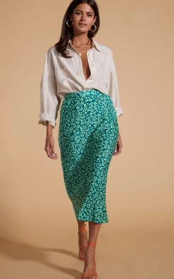 Renzo Skirt In Green On Green Leopard