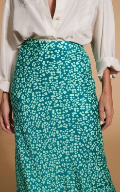Renzo Skirt In Green On Green Leopard