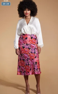 Renzo Skirt In Red & Lilac Floral - Extended Sizing