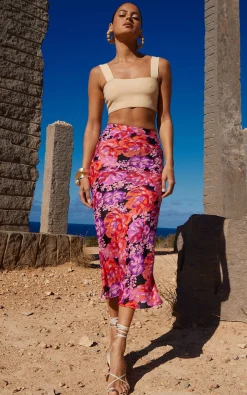 Renzo Skirt In Red & Lilac Floral