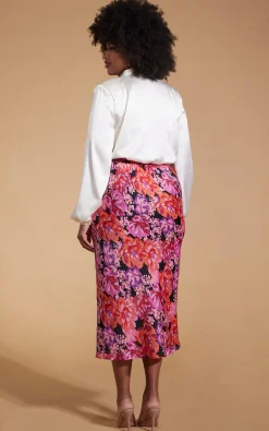 Renzo Skirt In Red & Lilac Floral - Extended Sizing