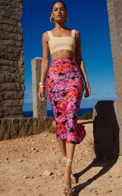 Renzo Skirt In Red & Lilac Floral
