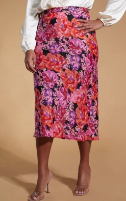 Renzo Skirt In Red & Lilac Floral - Extended Sizing
