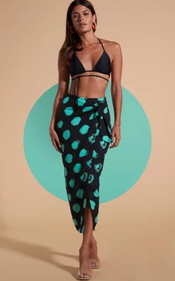 River Skirt In Green On Black Dot