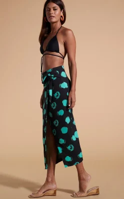 River Skirt In Green On Black Dot