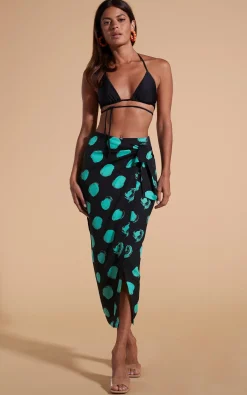 River Skirt In Green On Black Dot