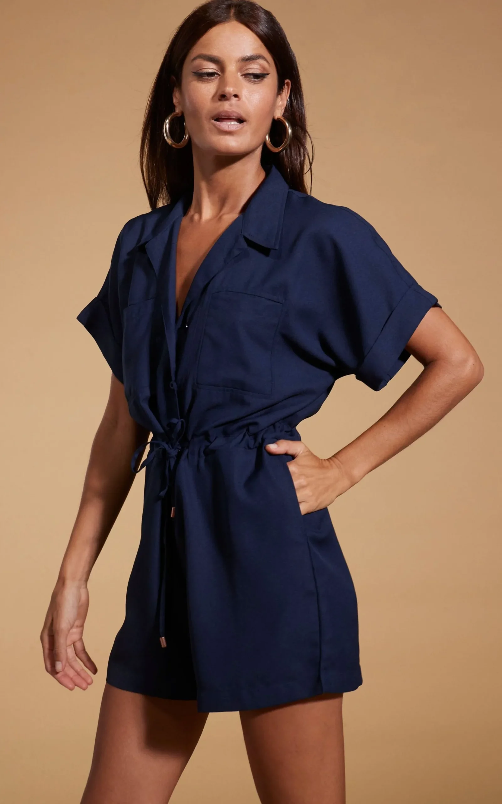 Rizzo Shirt Playsuit In Navy