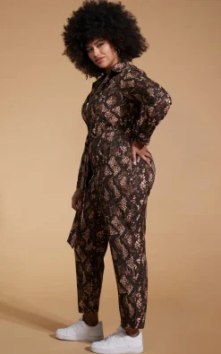 Roxanna Jumpsuit In Brown Snake - Extended Sizing