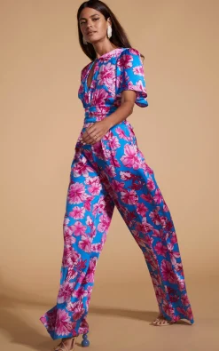 Savannah Jumpsuit In Pink On Blue Floral