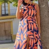 Sunset Dress In Abstract Leaf - Extended Sizing