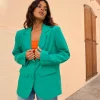 Tatiyana Linen Blazer In Vivid Green