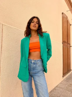 Tatiyana Linen Blazer In Vivid Green